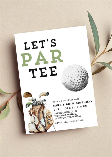 Editable Golf Birthday Invitation Let S Par Tee Golf Birthday Invite