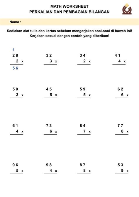 Perkalian Bilangan Puluhan Dan Satuan Worksheet Math Worksheet