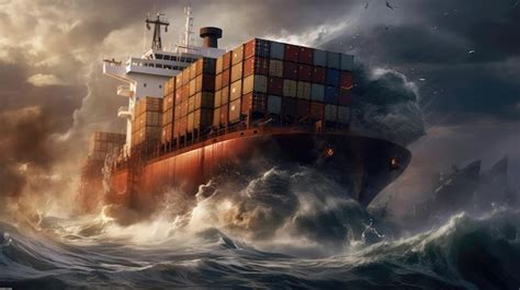 Premium AI Image Cargo Ship Crashes In A Storm Generative AI