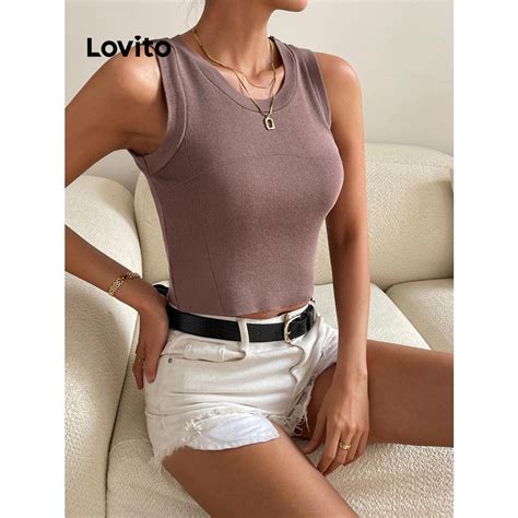 Lovito Women Casual Plain Structure Line Tank Top Lnl Shopee