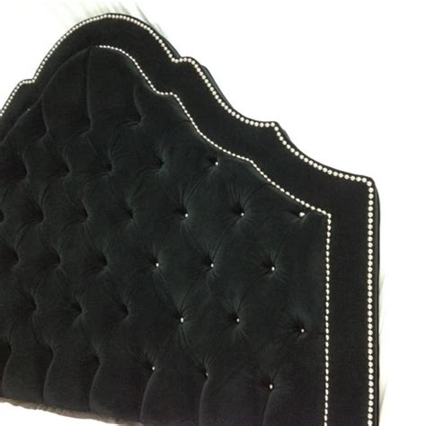 Black Velvet Tufted Headboard With Double Row of Nailheads Extra Tall ...