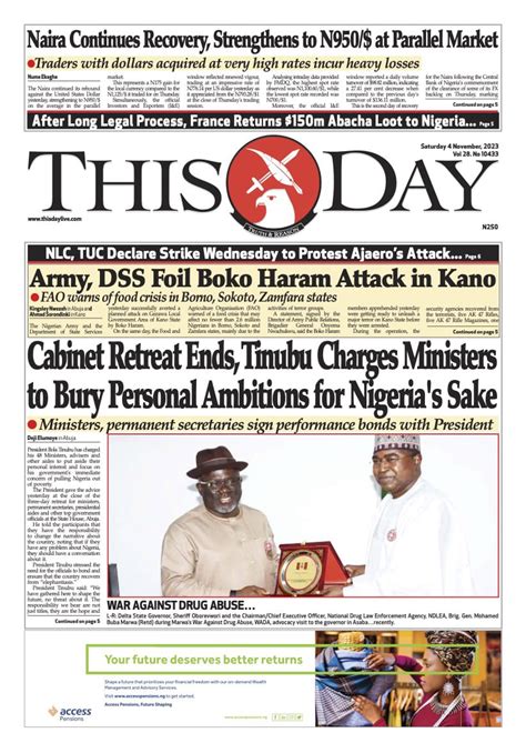 Nigerian Newspapers Daily Front Pages Review Saturday 4th November 2023