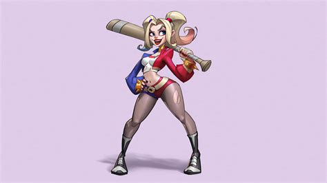 Download Harley Quinn With Her Signature Baseball Bat In Action