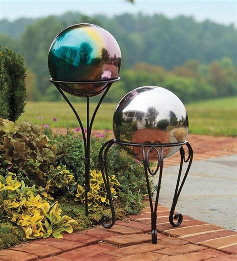 Stainless Steel Gazing Ball With Iron Ground Stake Or Scroll Stand