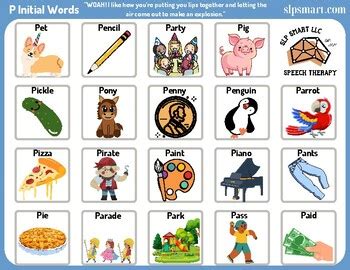 P Initial Words Articulation Therapy Freebie Print Go Tpt