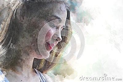 Beautiful Women Happy Smile On Watercolor Painting Background Royalty