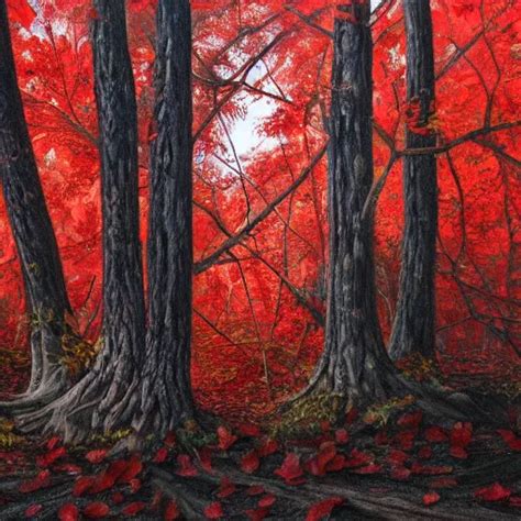 A Red Leafed Tree Falling In A Forest Where No One Is Stable Diffusion