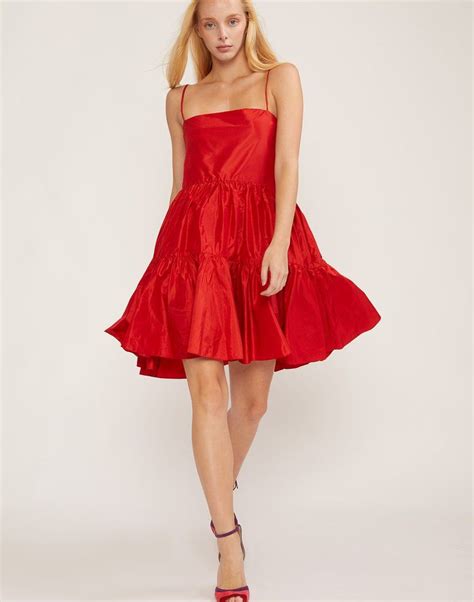 Full Front View Of The Cherry Red Silk Taffeta Party Dress Taffeta