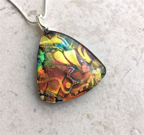 Dichroic Glass Jewelry Copper And Gold Fused Dichroic Glass Pendant