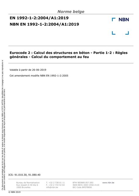 NBN EN 1992 1 2 2004 A1 2019 Eurocode 2 Calcul Des Structures En