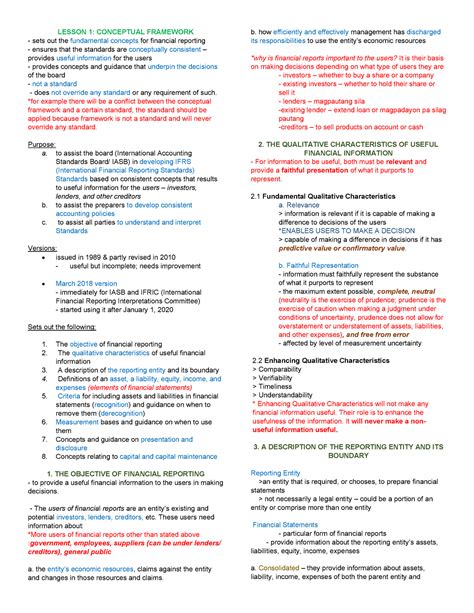 Notes Accounting 101a Conceptual Framework Lesson 1 Conceptual