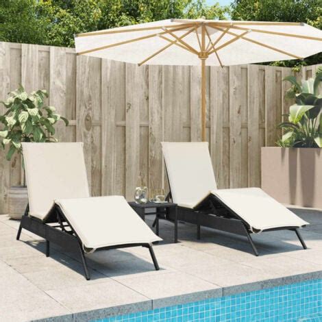 Lettini Prendisole Pz Con Tavolino Nero In Polyrattan Vidaxl