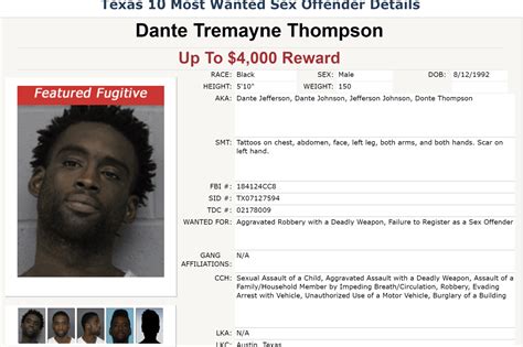 Texas Most Wanted Sex Offender Dante Thompson Is June S Featured Fugitive Focus Daily News