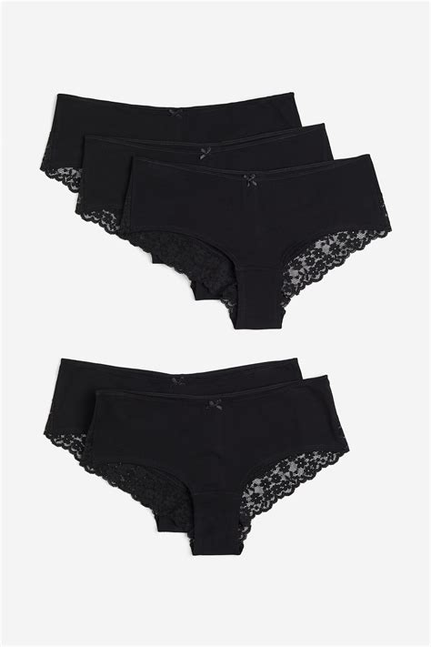 5 Pack Lace Trimmed Cotton Hipster Briefs Black Ladies Handm Gb