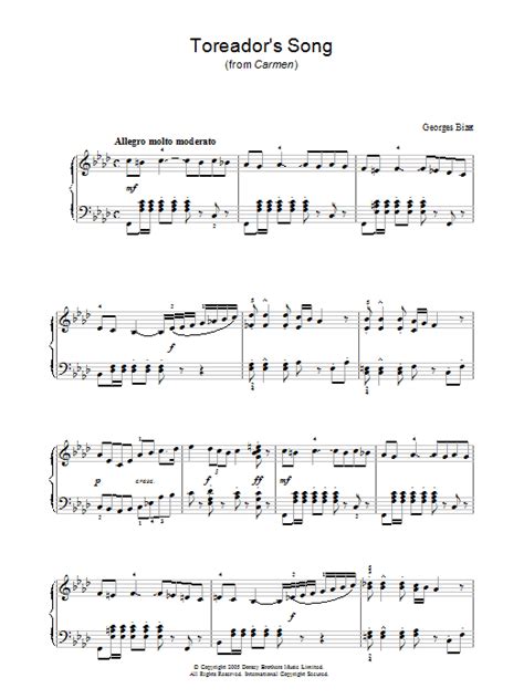 Toreador Song By Georges Bizet Sheet Music For Piano Solo At Sheet