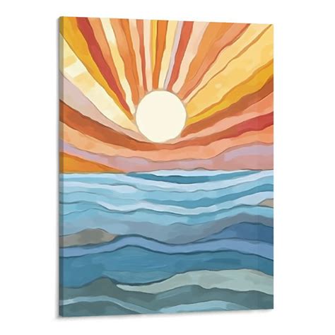 Nawypu Boho Wall Art Framed Canvas Wall Art Rainbow Sun Rising On The