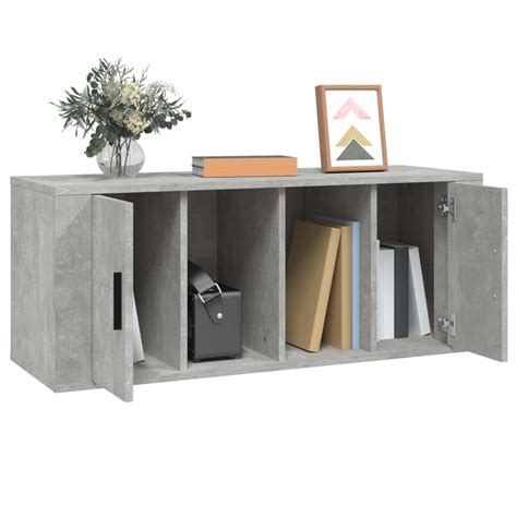 HUA Têtes et pieds de litMeuble TV Gris béton 100x35x40 cm Bois d