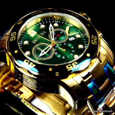 Mens Invicta Pro Diver Scuba 18kt Gold Plated Chronograph Green 48mm ...