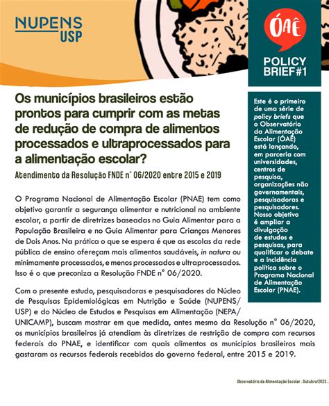 Policy Brief Processados E Ultraprocessados No Pnae Observat Rio Da