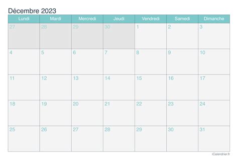 Calendrier D Cembre Imprimer