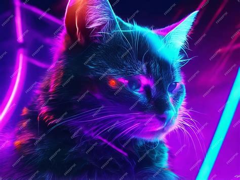 Premium Ai Image Neon Cat Scifi Neon Cat Gaming Neon Cat