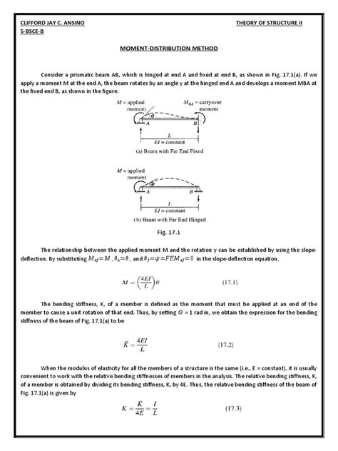 Moment Distribution Method Clifford Jay C Ansino Theory Of Structure Ii 5 Bsce B Pdf