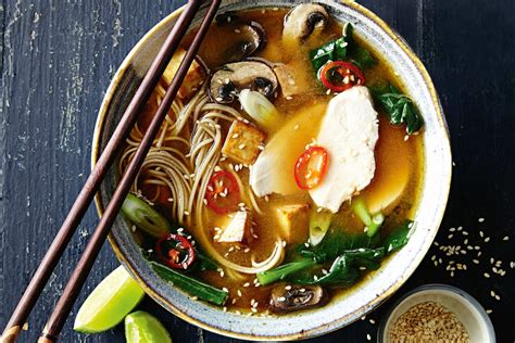 Miso Soup With Prawns Tofu And Udon Noodles