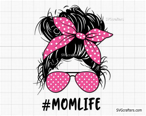 Momlife Png Svg Messy Bun Hair Svg Png Layered Mom Skull Svg Etsy