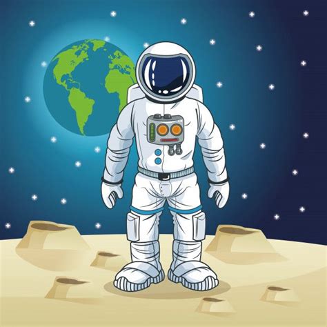 Astronauta De Dibujos Animados De Espacio Vector Premium Cartoon