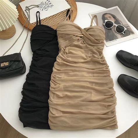 Jual Sexy Ruched Mini Dress In Black Hitam And Brown Cokelat Coklat Beige Dress Casual Kasual