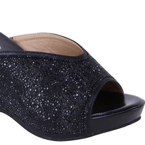 Italina Shoes Restocked Black Tie Rhinestone Embellished Wedge