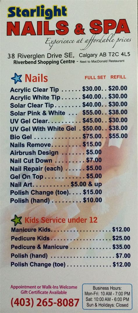 Starlight Price List Nail Salon Prices Acrylic Nails Price Nail Prices