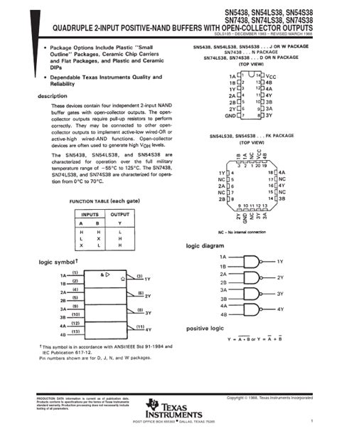 SN74S38 Datasheet QUADRUPLE 2 INPUT POSITIVE NAND BUFFERS