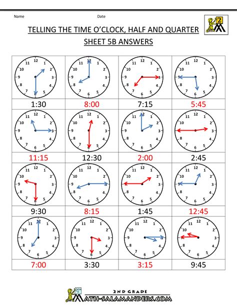 Telling Time To 5 Minutes Worksheets