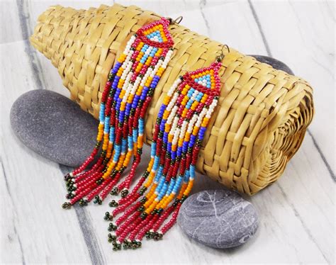 Shoulder Duster Earrings Long Beaded Earrings Multi Color Etsy