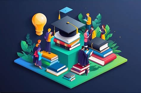 Premium Photo Isometric Education Graduation Concept With Books And