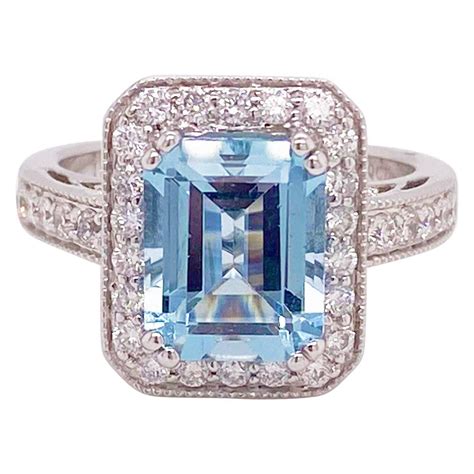 S Carat Aquamarine And Carat Diamond Halo Karat Gold Ring