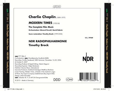 Charles Charlie Chaplin Modern Times Die Komplette Filmmusik Cd