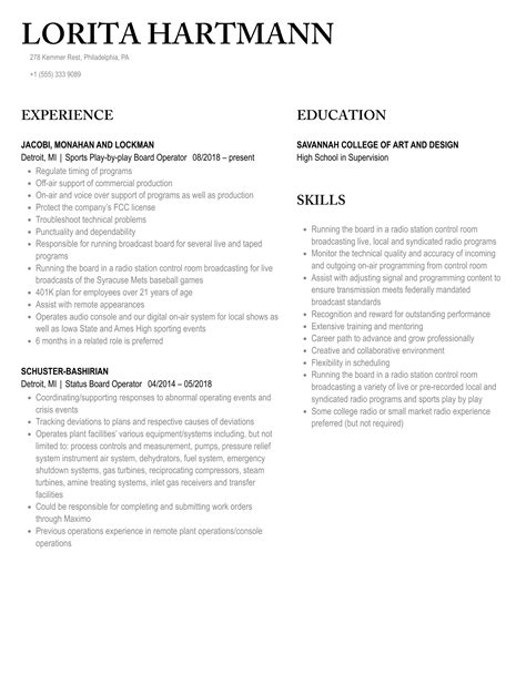 Board Operator Resume Samples Velvet Jobs