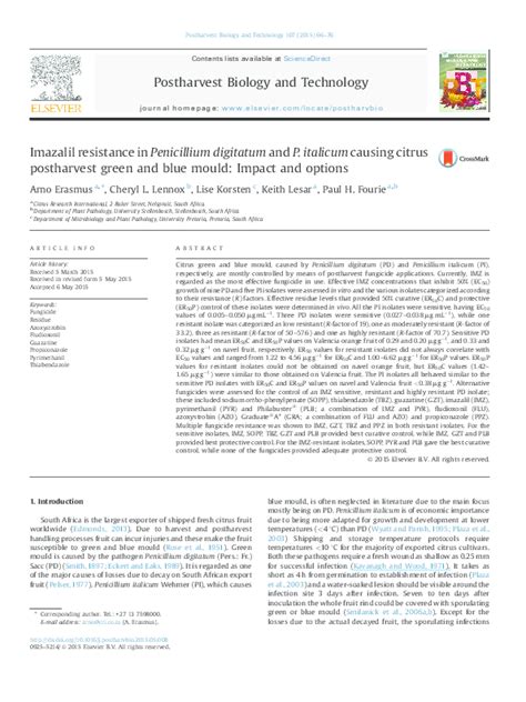 (PDF) Imazalil resistance in Penicillium digitatum and P. italicum causing citrus postharvest ...