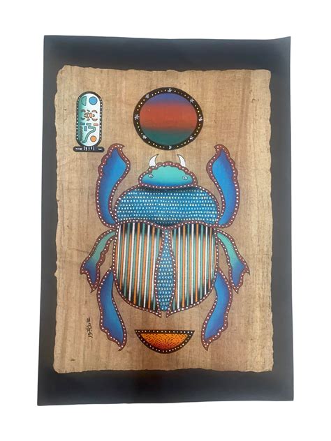 Papyrus, Dark Color, Drawing a Scarab With a Sun Disk, Very Rare and ...