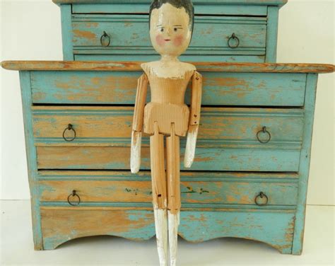 Antique Grodnertal Type Wooden Penny Peg Doll Jointed Arms And Legs 11