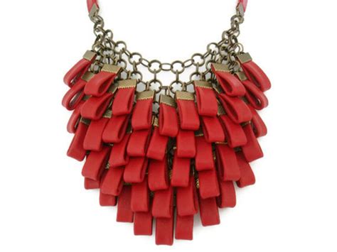 Red Leather Cluster Statement Necklace Leather Jewellery Etsy