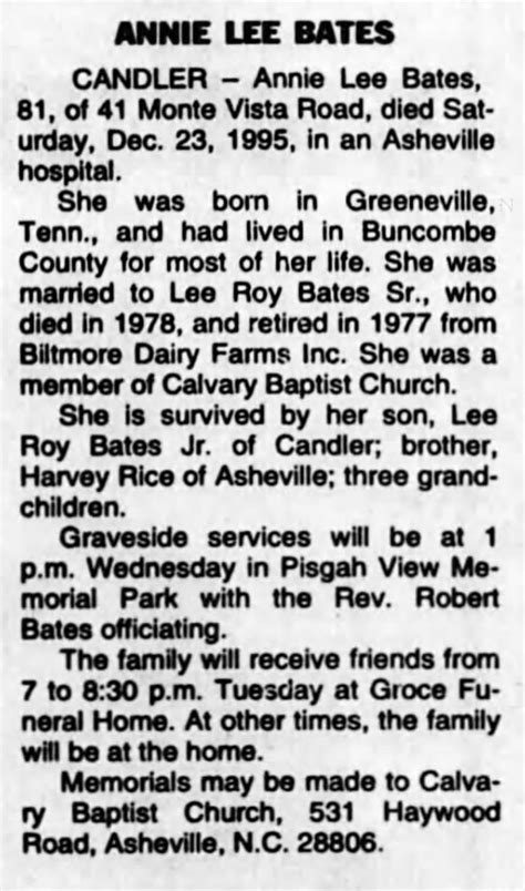 Obituary For Annie Lee Bates