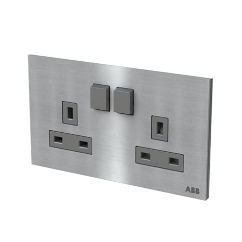 Abb Millenium 2 Gang 13 Amp Socket Outlet Dp With Blue Led In Stainless