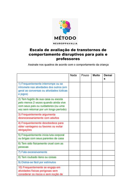 Escala De Avalia O De Transtornos De Comportamento Disruptivos Para