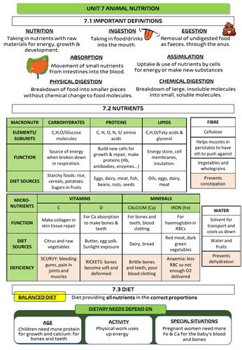 Gcse Nutrition Revision Guide Teaching Resources