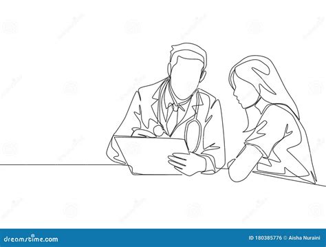 One Continuous Line Drawing Of Young Male Doctor Giving Consultation