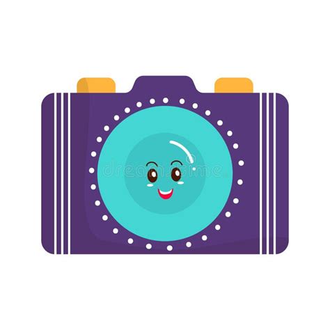 Cute Funny Cartoon Purple Camera Character Over White Stock