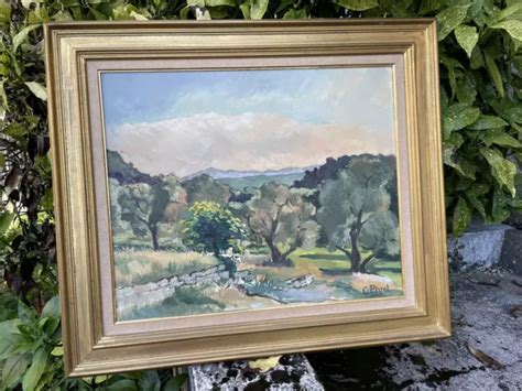 Tableau Ancien Huile Sur Toile Paysage De Provence Olivier Mer Montagne